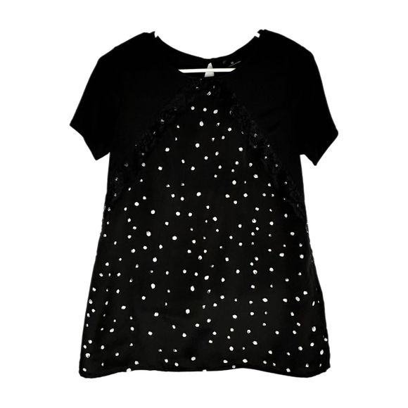 Worthington Black Lace Blocked Blouse With White Dots, Small, Pre-owned - Picture 3 of 6